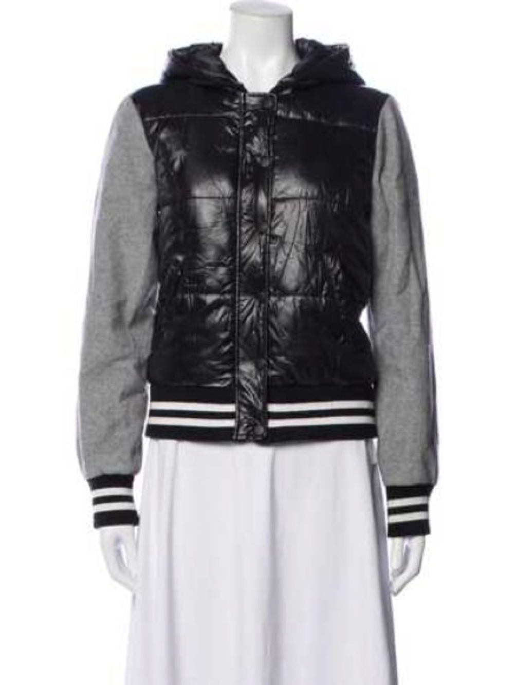 Generation Love Black and Gray Hooded Bomber Varsity Jacket - Women's